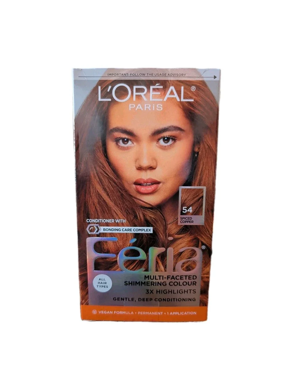 NIB L'OREAL PARIS FERIA SHIMMERING COLOR PERMANENT, SPICED COPPER #54